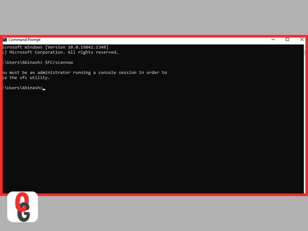 command prompt page after entering the command