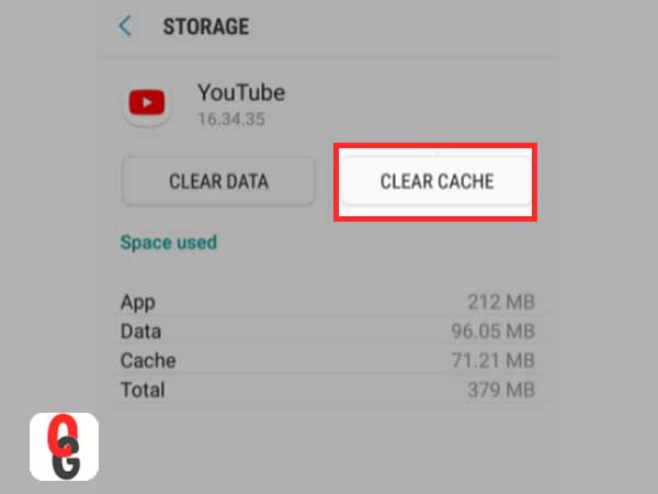 Tap on the ‘Clear Cache’ option to clear the YouTube app cache.