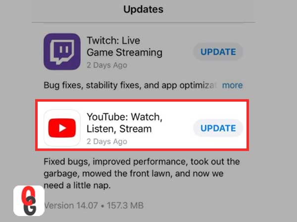 Tap on the ‘Update’ option located in front of the YouTube app icon.