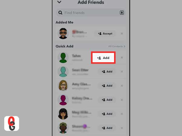 Tap the ‘Add Friend’ button (plus icon) and select ‘Add’ next to one or more usernames to add friends on Snapchat.
