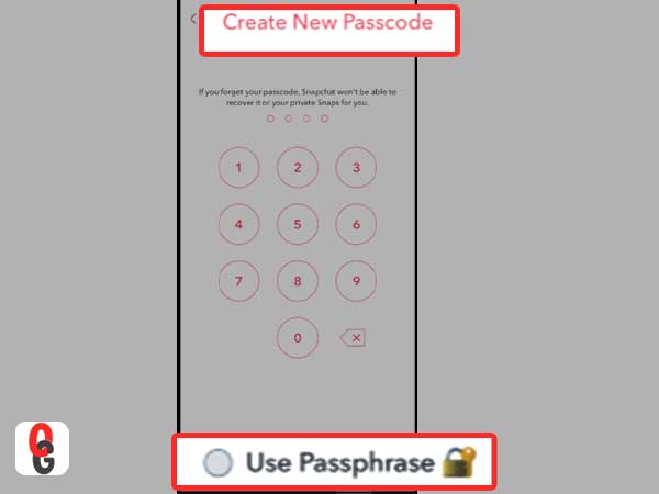 Enter a New ‘My Eyes Only’ Password on ‘Create New Passcode’ tab or you can instead select ‘Use Passphrase’ also.