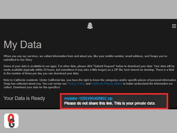 Tap on the link you receive in an email from Snapchat, and please don’t share this link with anyone as this contains your private data
