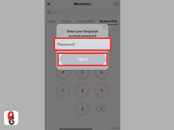 Enter your ‘Snapchat account password’ and tap on ‘Next.’