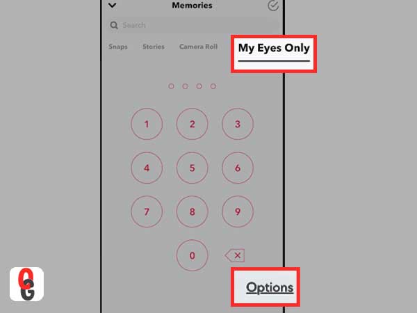 Tap on ‘Options’ located at the bottom on the ‘My Eyes Only’ tab under ‘Memories’ section