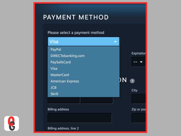 Select any Payment Method to make a purchase on Steam.