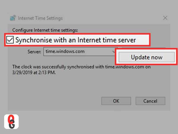 Choose ‘Synchronize with Internet time-server’ option, select a ‘Server’ from the drop-down menu and hit ‘Update now’ option.