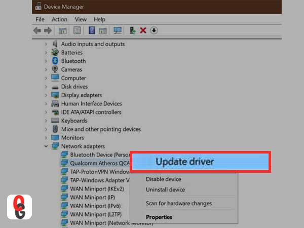 Choose ‘Update Driver’ option from the contextual menu.