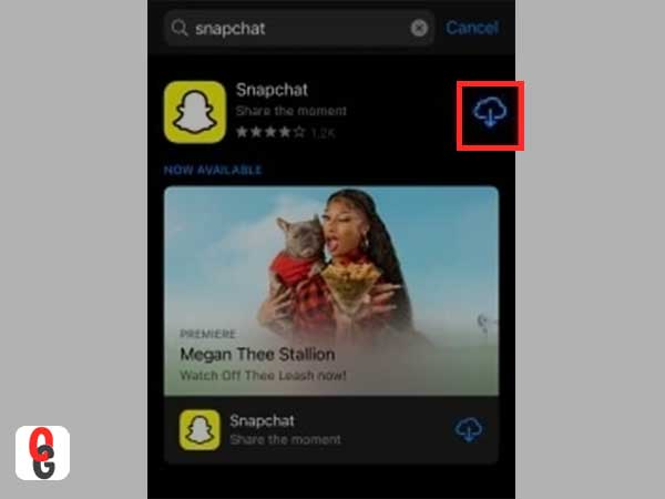  tap the cloud download icon to download and install the Snapchat application again on your iPhone.