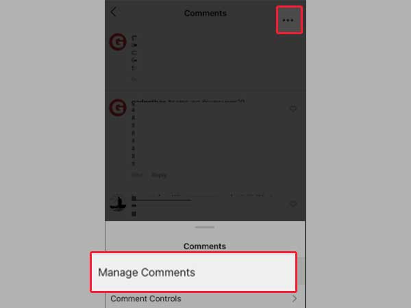 Select the Three-dot present in the upper-right corner and tap Manage Comments.