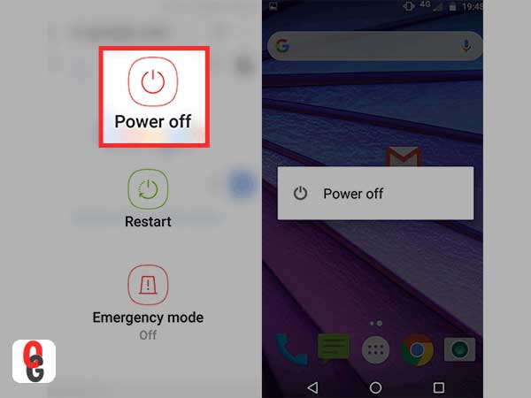 Press and hold the ‘Power’ button until you see the ‘Options’ menu on the screen to select ‘Power off.’