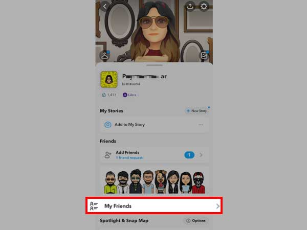 Tap on your ‘Profile Icon’ and then, tap on ‘My Friends’ option from the profile menu.