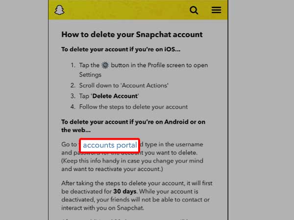 Tap the ‘Accounts Portal link’ in the text.