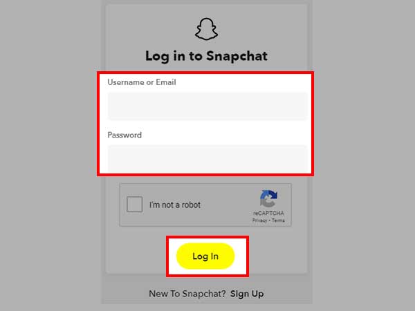 Login to your Snapchat account using your username and password.