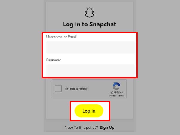 Login to your Snapchat account using your username and password.