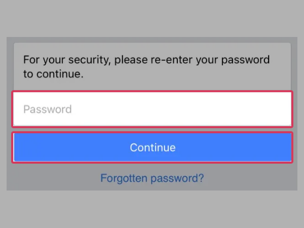 Enter your ‘Password’ and tap on ‘Continue’ to deactivate your Facebook Messenger account.