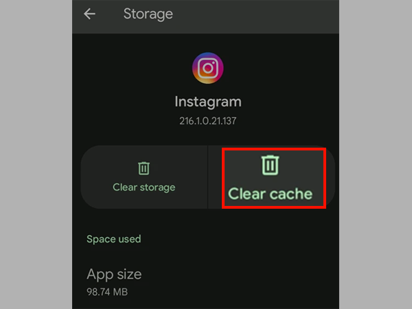 Hit the ‘Clear cache’ option to delete all cache files saved by Instagram on your device.
