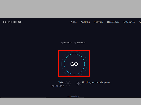 Hit the ‘Go’ button to test your respective internet speed.