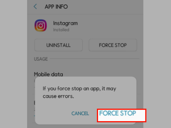 Tap on ‘Force Stop’ button to force quit Instagram app.