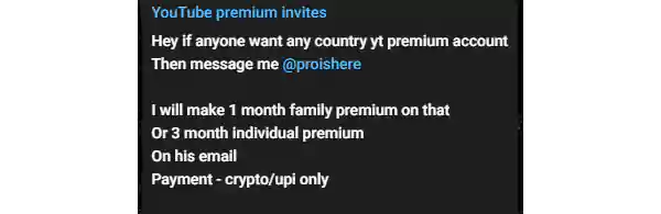 YouTube Premium Telegram account
