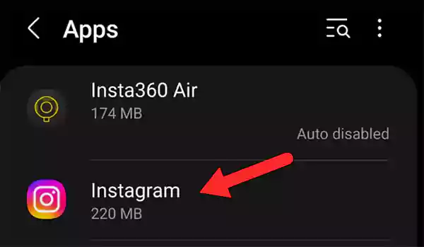 Instagram application in Apps menu