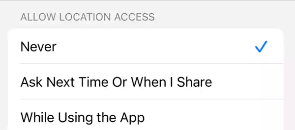 Location access popup on iPhone