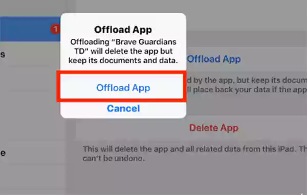 Offload App popup