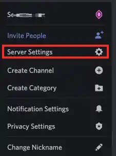 Click on the ‘Server Name’ and open the ‘Server Settings’ menu.