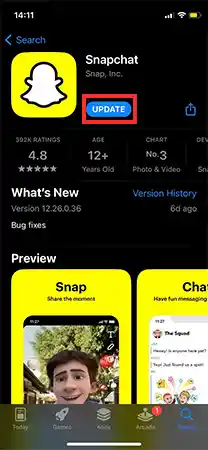 Field to Update Snapchat from Apple App Store