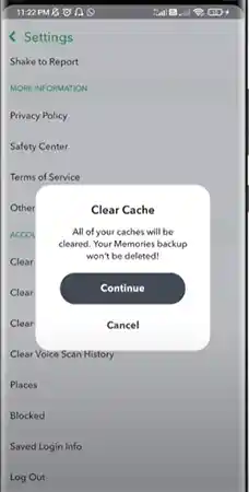 Pop-up for “Clear Cache” on Android Device