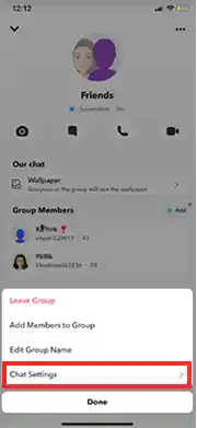 Tap on the ‘Gear icon’ to access the group chat settings.