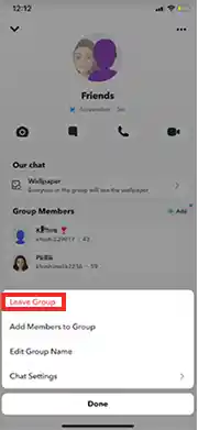 Tap on the ‘Group name’ and select the ‘Leave Group’ option.