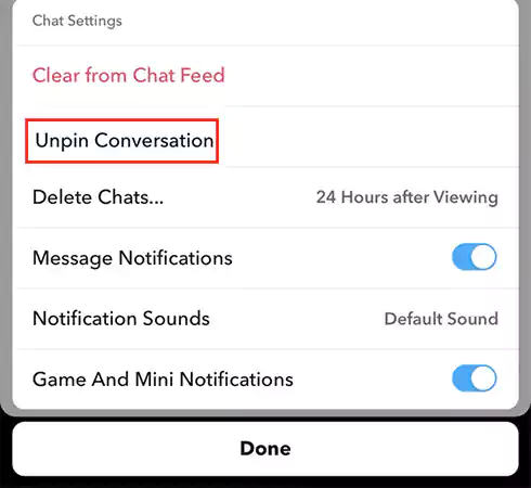 Tap on the ‘Unpin Conversation’ to Unpin a Chat on Snapchat