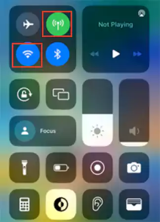 On ‘Control Center,’ tap the ‘Wi-Fi’ icon or the ‘Cellular Data’ icon