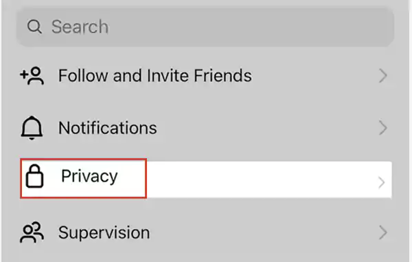 Tap the ‘Privacy’ option inside Instagram settings