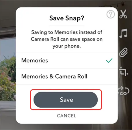 Tap the ‘Save’ option to save your own video on Snapchat.