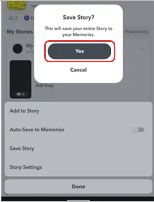 Tap ‘Yes’ to save the Story video to your Memories.