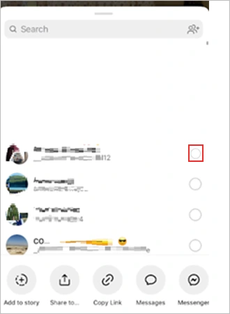 Tap on the “Bubble” next to the “Contact” with whom you want to share the post