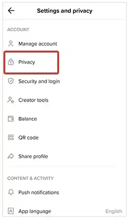 Select the ‘Privacy’ option from the settings and privacy menu.