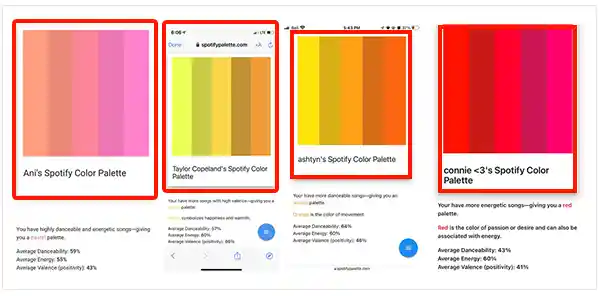 Spotify color palette’s four potential results