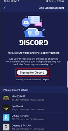 Click on ‘Sign up for Discord’ option.