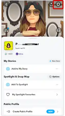 Open your Snapchat profile and tap on the ‘Settings icon.’