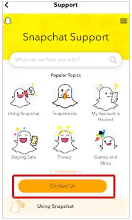 Select the ‘Contact us’ option on the support page of Snapchat.