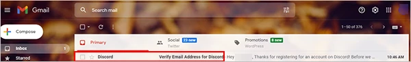 ‘Login’ to your email account and open the confirmation email received by Discord.