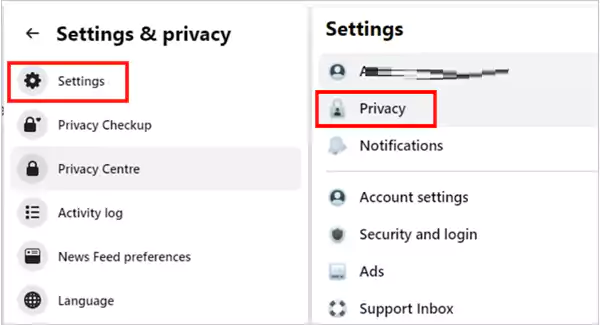 Click on Settings and then on Privacy
