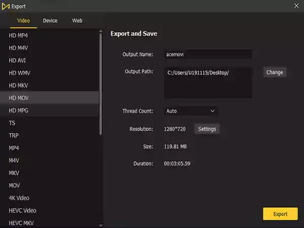 VIdeo Export Interface 