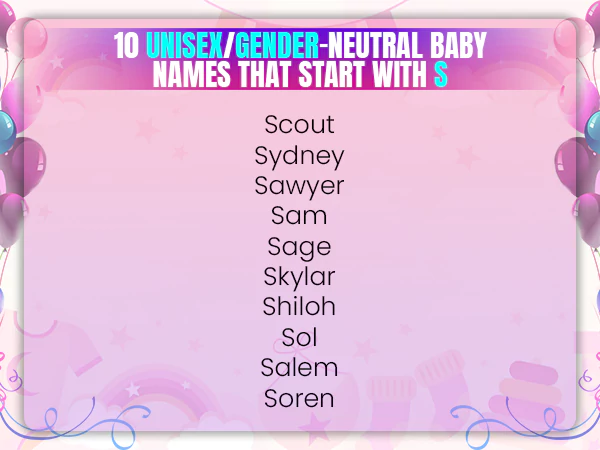 Unisex Gender Neutral Baby Names that Start with S