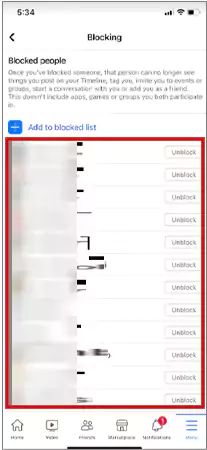 Check Block List on Facebook