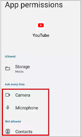 Enable Permissions to YouTube on Android
