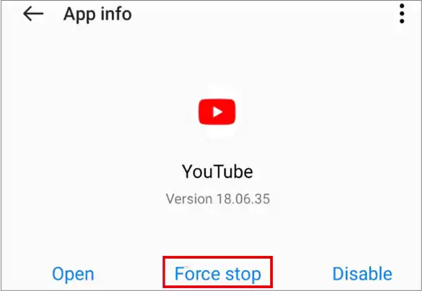 Force Stop YouTube on Android