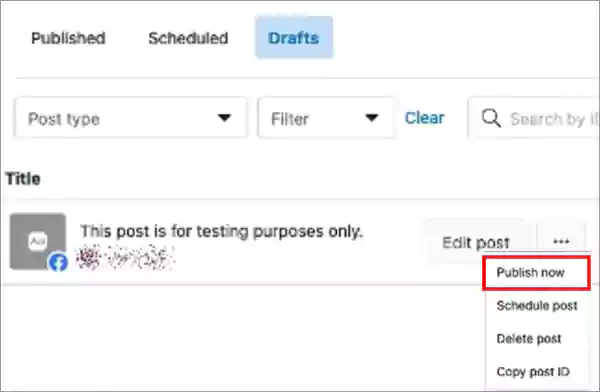 Select the Post Now option to publish the edited draft